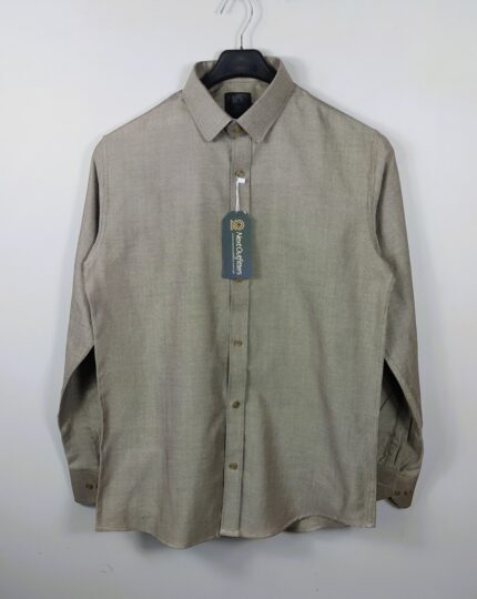 Men's Plain Mehendi Green Dotted Chambray Shirt - Casual & Formal Wear